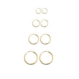 925 Sterling Silver Earrings Set 4 Pairs Gold Hoop Earrings Unisex Sleeper Hoops 10mm/12mm/14mm/16mm Womens Earrings Hoops Mens Earrings Gold Earrings for Women Men Girls