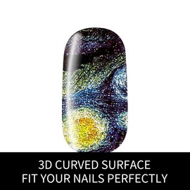 3D Van Gogh's Starry Night Fullnail Stickers, Full Nail Starry Sky Art Gel Nail Polish Sticker Decals, Shimmery Glittery, Long Lasting, Easy to Apply & Remove - 2 Sheets(28 Nail Wraps) and 1 File