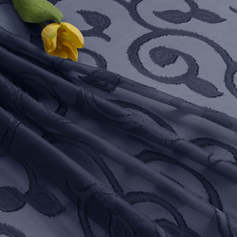 WelvetBLK Navy Blue Sheer Curtains 84 Inches Long 2 Panels