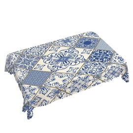 Walmsco Tablecloth Blue Retro Floral Decor For Dining Room Kitchen Rectangular Table Cover 132 * 178cm