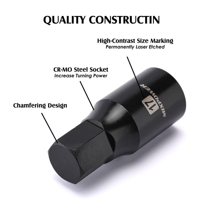 MIXPOWER 14-Piece Dr. Bit Socket Set, 2.5mm to 19mm, 1/4",