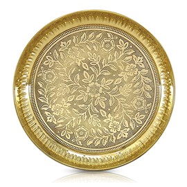 BENGALEN Brass Pooja Plate 12 Inch Pure Pital Puja Arti Thali Pooja Thali Set Traditional Handcrafted for Puja Ghar Home Office Mandir Diwali Weeding Return Gift Items