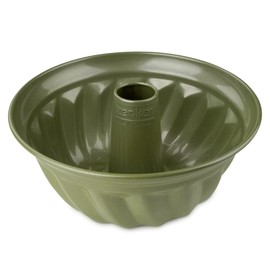 Zenker Stampo Tortiera Ciambella Budino Ø25 cm, in Acciaio Carbon Steel Rivestimento Antiaderente ILAG in Cera di Carnauba, Colore Verde Oliva, Linea Green Vision