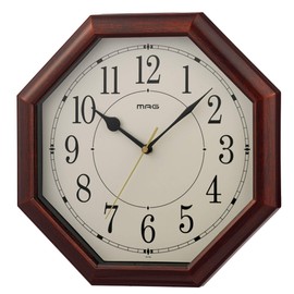 MAG W-739BR-Z Wall Clock, Radio Clock, Octagonal, Analog, Neo-Octagon, Silent, Continuous Second Hand, Wood Grain Style, Brown