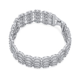 Art Deco Style Bridal Jewelry AAA CZ Marquise Cubic Zirconia 4 Row Wide Tennis Bracelet, Silver Plated 7.5 Inches. Perfect for Weddings Formal Party