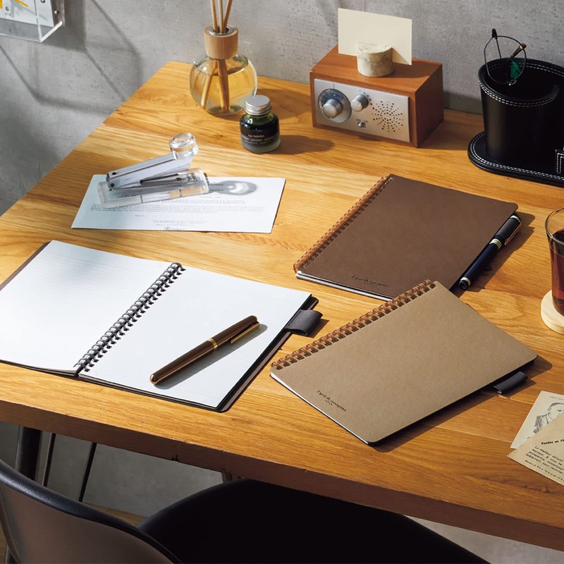 Lihit Lab Open Ring Notebook, Faux Leather Cover, A5, Gray,