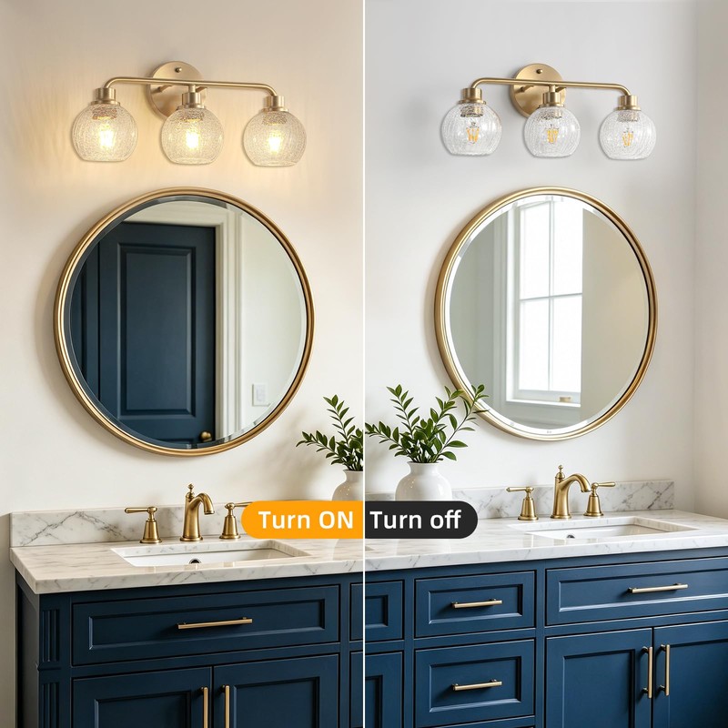 Watyo Bathroom Light Fixtures Gold Vanity Light 3 Light Wall