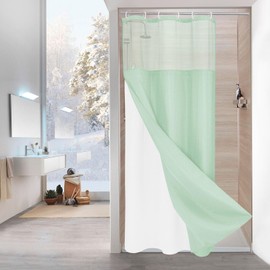 MitoVilla Green Small Stall Shower Curtain 36 x 72, Narrow Half Size Waffle Weave Fabric Shower Curtain Set with Water-Repellent Snap-in Liner for Modern Neutral Hotel Bathroom Decor, Mint Green
