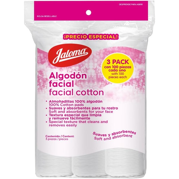Jaloma Algodón Facial 100% Puro – Tri-pack de 300 Piezas