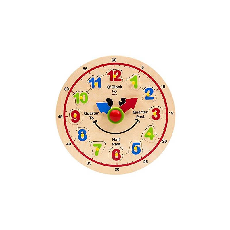 Hape Wooden Colorful Happy Clock Knob Puzzle| Clock Time Learning