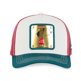 Capslab Snoopy The Peanuts Metal Plate Beige Green Red Trucker Cap, Trucker-Snoopy-Beige#32906