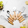 9PCS Kitchen Utensil Set Stainless Steel Wooden Handle Portable Baking