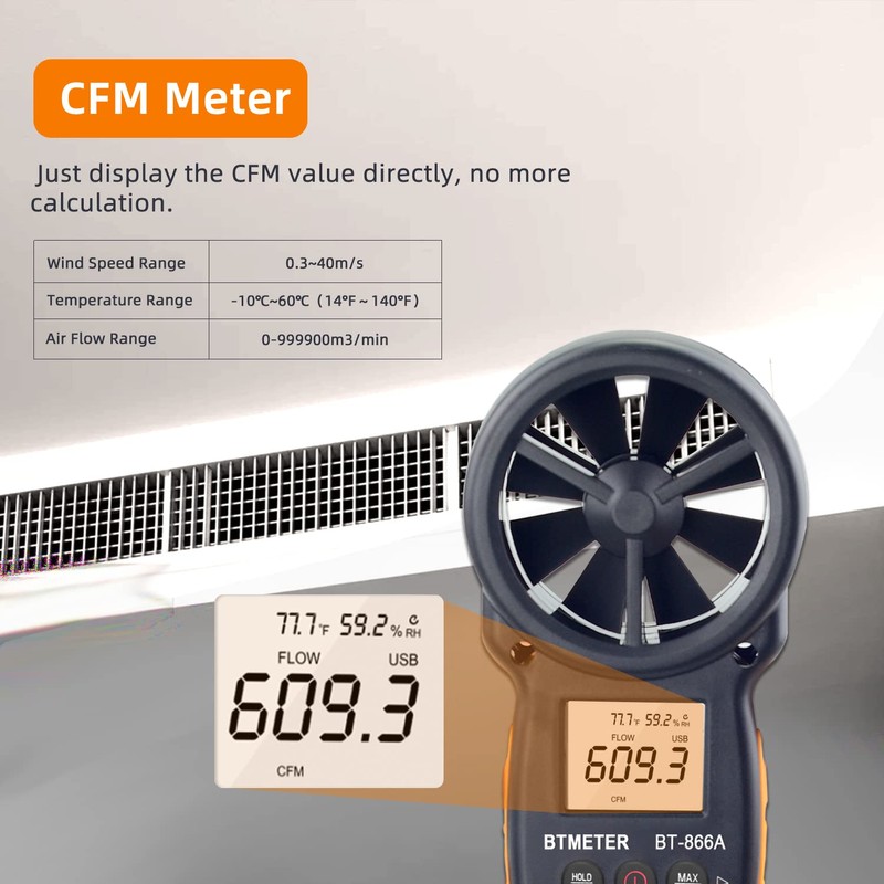 BTMETER BT-866A Pro Handheld HVAC Anemometer for CFM Air Flow,