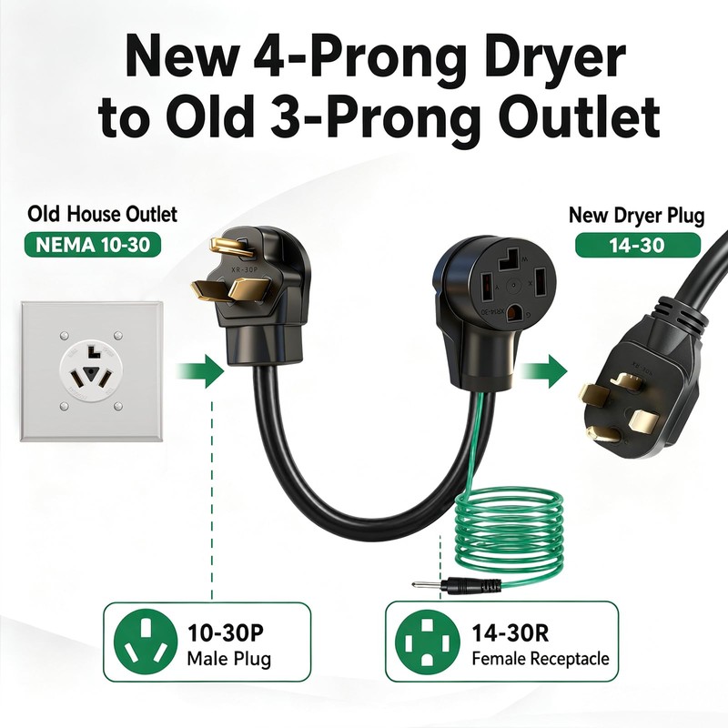 4 Prong to 3 Prong Dryer Plug Adapter, NEMA 10-30P