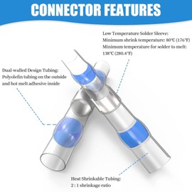 Camtek 250PCS Solder Seal Wire Connectors, 26-8 AWG Self Soldering Heat Shrink Wire Connectors Marine Grade Waterproof Insulated Electrical Butt Splice Wire Terminals for Automotive Boat Truck