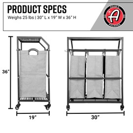 Adam's Polishes Detailing Towel Cart for Dirty Laundry, Cloths, Rags, Clothes, Hamper Basket in Garage, Laundry Room, Home, Storage Etc.