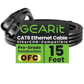 Cable Ethernet GEARit CAT6, compatible con EtherCON, conector RJ45 para audio profesional, blindaje de aluminio, cobre libre de oxígeno, 4,5 m, Negro