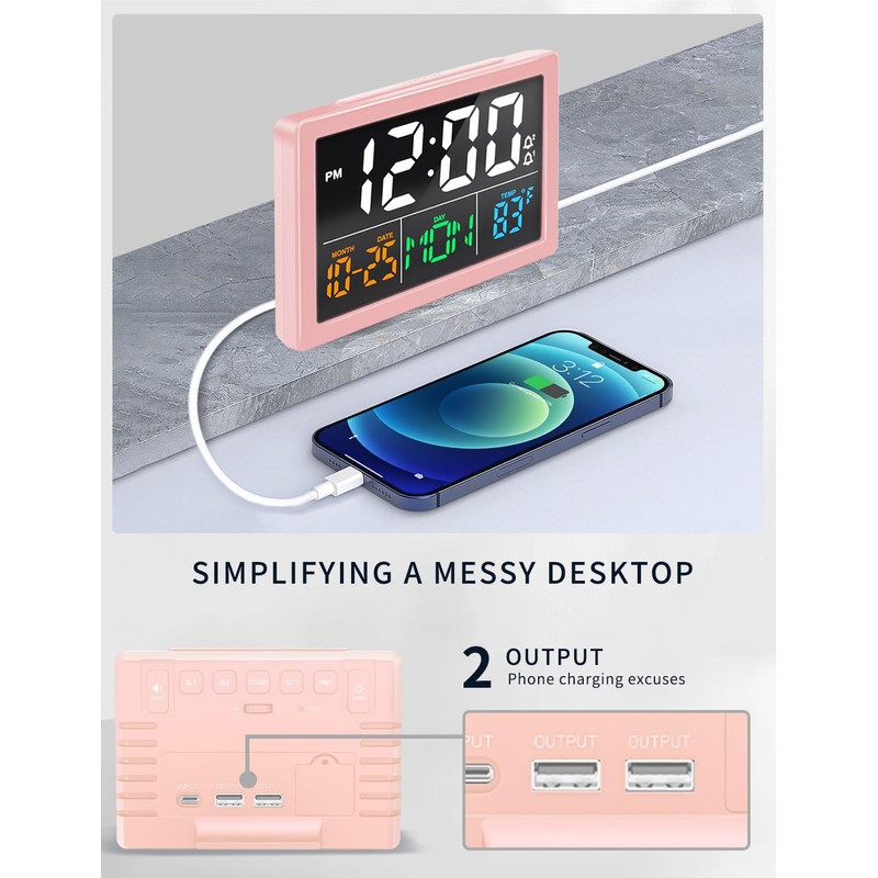 Digital Alarm Clock, with 5.5" Large LED Time Display, Adjustable
