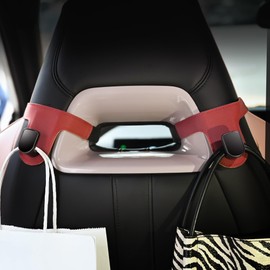 Qirc 2PCS Leather Car Double Hook for Sports Seat, Car Seat Back Storage Organiser Hooks, Car Headrest Hook, Car Seat Purse Hook for Bags, Purses, Handbags (Red2)