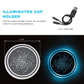 Sun Walker 2PCS LED Cup Holder Lights for Car, 7 Colors Changing Luminescent Light Vehicle Insert Coasters, Rechargeable LED Atmosphere Lamp Cup Pad, Interior Car Accessories (Starry Sky)