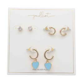 Julliet 3 Pair Earring Set Gold Over Fine Silver Plate Earrings in GIft Box #BX008