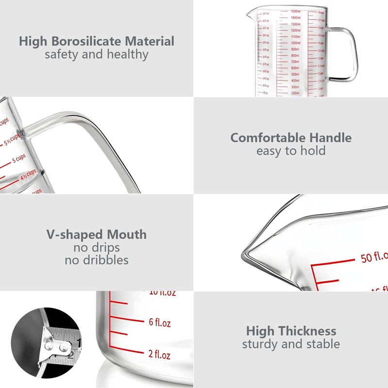 WhiteRhino Glass Measuring Cup,6Cup/1500ml/50oz Liquid Measuring Cups, Measuring Cup With