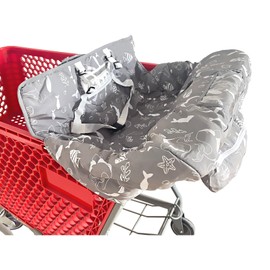 Portable 2-in-1 Shopping Cart & High Chair Covers for Babies, Kids, Infants, Toddlers | Universal Size with Free Carry Bag (Gray Seaworld)
