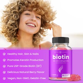 Biotin Gummies | 5000mcg Per Gummy | Hair Skin & Nails Vitamins | Vitamins Gummies | Healthy Hair Supplement for Women & Men | Vegan & Non-GMO | Natural Strawberry 
