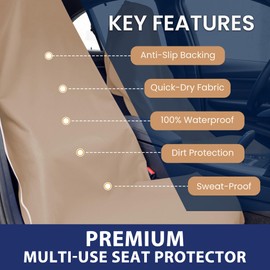 Dri Seats Waterproof Car Seat Cover – Premium Sweat Towel with Slip Resistant Backing for Front Seats in Cars, Trucks, SUVs – Universal Seat Liner, Easy Install, Machine Washable, Breathable – Tan