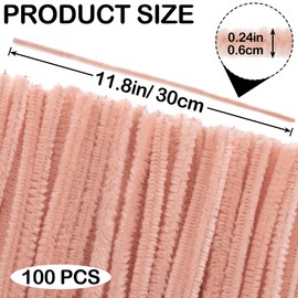 STSTR 100PCS Light Brown Pipe Cleaners, Christmas Tan Pipe Cleaners for Crafts, Solid Color Craft Supplies, Fuzzy Sticks Set for DIY Arts Crafts Decorations