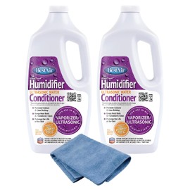 Plexon Microfiber Cleaning Cloth 14"x14" with Best Air 3US Ultrasonic Humidifier Water, Conditioner and Scale Treatment, 32 fl oz (2 Pack) – Prevents Lime & Scale, Enhances Humidifier Performance