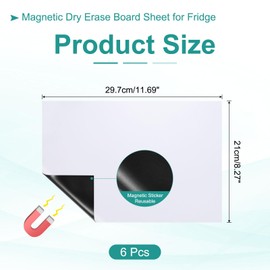 PATIKIL Magnetic Refrigerator Whiteboard Sheets Set of 6 12 x 8 Inch Erasable Whiteboard for Kitchen Home Kitchen Organizer Planner Office Storage White (0.6mm)