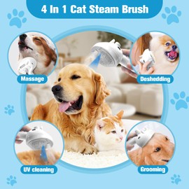 Steam Brush for Dogs Cats,4 in 1 Cat Steam Brush for Shedding,Self-Cleaning Pet Spary Hair Removal Comb for Grooming Massage,Recharegable Cat Brushes with Steamy for Long Short Haired Dogs White