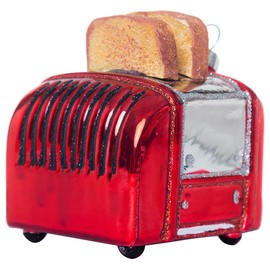 2 Sets Hand Blown Glass Toaster Ornament for Christmas Tree Decorations, Hand Painted Glass Toaster Christmas Ornament