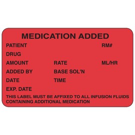 PDC Healthcare 59704613 Paper Label, Permanent, Medication Added, 2 1/2" x 1 1/2", Red (Pack of 1000)