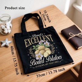 TSOTMO Novel Lover Gift Funny Literary Shopping Bag Excellent Boiled Potatoes Tote Bag Bookish Gift for Book Lover Reading (Potatoes AN tote)