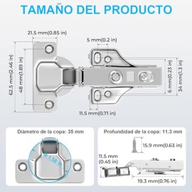 4 Piezas Bisagras de Cocina de Cierre Lento,Cobertura Total,Bisagras para Puertas de Madera,Bisagras para Puertas de Herrajes para Gabinetes,Alacenas y Estantes de Cocina