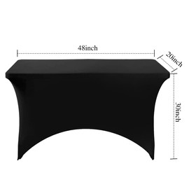 4 Feet Rectangle Spandex Linen Stretchable Tablecloth, Machine Washable Wrinkle Resistant Table Cover for Restaurant, Banquet, Party, Exhibition (Black)