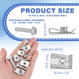 PATIKIL M5-0.8 Bolt and U-Nut, 10 Pcs Extruded U-Nut & Body Bolt Kit Fastener for Automotive Metal Cars Motorcycles