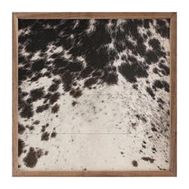 Kendrick Home Western Wall Decor - Black Cowhide Wall Art, Western Wooden Wall Art Decor for Home, Bedroom, Living Room, or Office, Animal Hide Country Decorations, Farmhouse Style, 16" x 16"