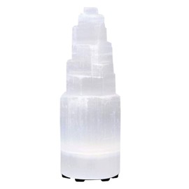 Himalayan Glow 1052 Natural Selenite, Hand Curved Crystal Salt Lamp with (ETL Certified) Dimmer Switch | 2 Multicolor Extra Bulbs, 8-12inch