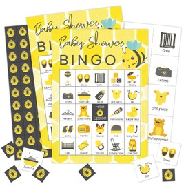 Qssfdgg Gender Reveal Party Bingo Cards, 24 Player Bee Pregnancy Announcement Party Bingo Game for Family Adult, Neutral Gender Reveal Party Favor, Large Group Party Celebration Activity -02