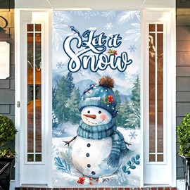 Winter Snowman Door Decorations, Christmas Snowman Door Cover Decor, Let It Snow Banner for Holiday Door Decorations, Winter Snowflake Front Door Supplies, Snowman Christmas Decorations Indoor Outdoor