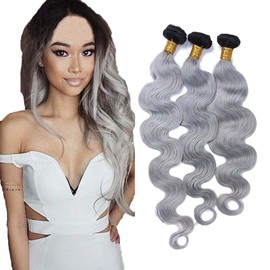 1B Grey Human Hair Bundles Ombre Grey Bundles Body Wave Huamn Hair 20 22 24 inch Two Tone Human Hair Bundles Brazilian Hair Weave Human Hair Grey Bundles