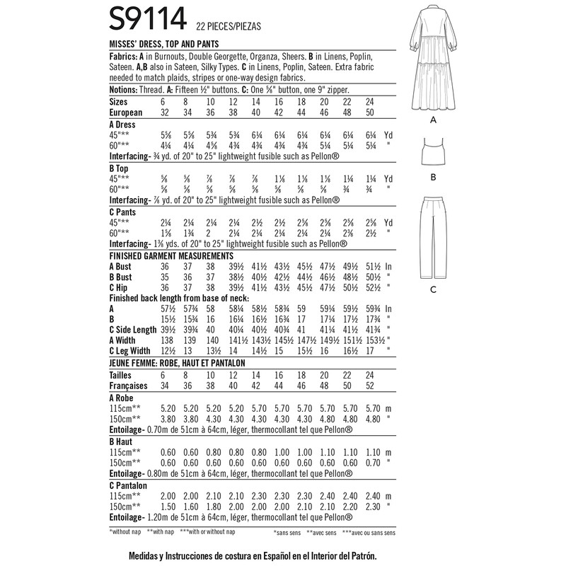 Simplicity Sewing Pattern R10508 / S9114 - Misses' Dress, Top