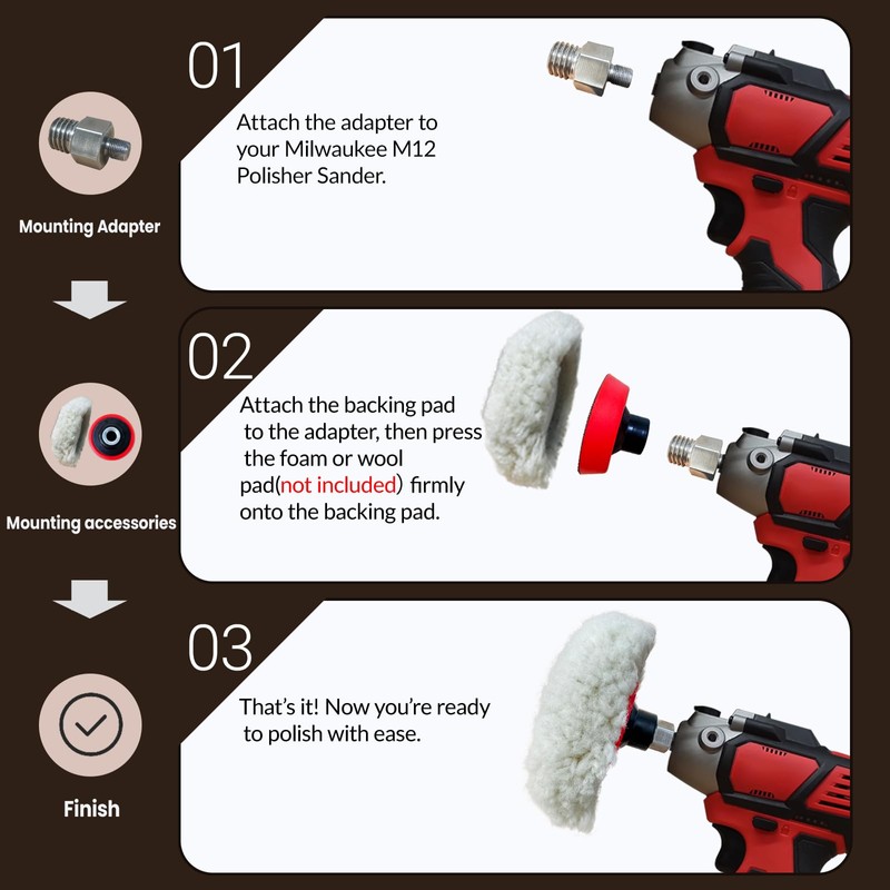 Buffing Polishing Kit for Milwaukee M12 Polisher/Sander,Includes M9 to 5/8-11
