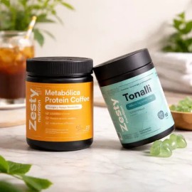 Zesty Nutrition Metabólica Protein Café 200g + Tonalli 60 Gomitas De Magnesio Paquete - 400mg Magnesio L-treonato + 200mg L-teanina & Arábica 100%