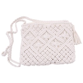 WANGCL Damen Sommer Strand Stroh Taschen mit Quaste Mini Stroh Handtaschen mit Reißverschluss Gewebe Handgemachte Crossbody Tasche Bohemian Schultertasche (Beige)
