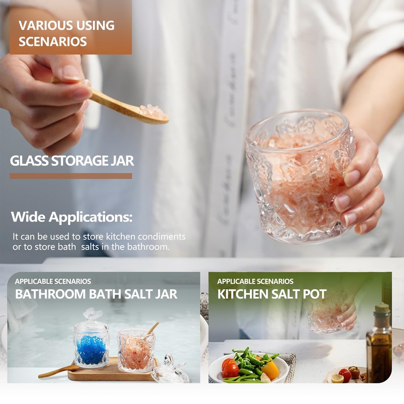 ZEERSHEE 2 PCS Glass Salt Cellar with Lid Salt Container