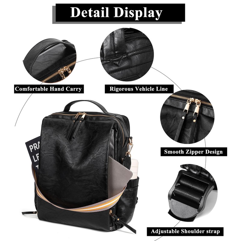 myfriday Large Travel Backpack Purse, Convertible, with Luggage Strap